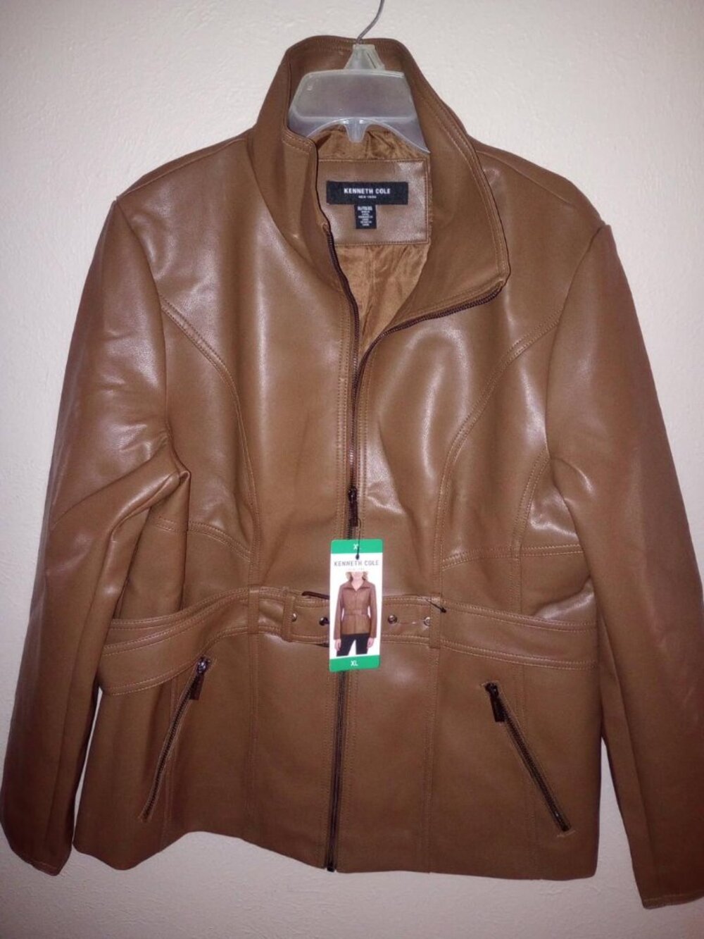 Kenneth Cole Women's Size XL Brown Belted Faux Leather Jacket NWT - Picture 2 of 5
